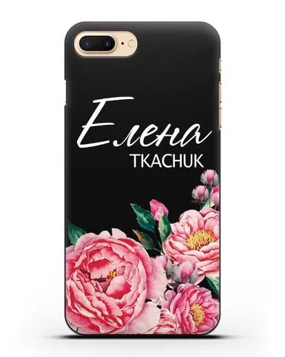 Именной чехол Пионы махровые силиконовый для iPhone 7 Plus