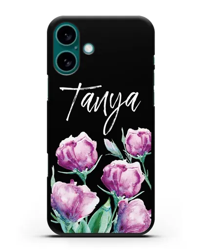 Именной чехол Эустома сиреневая силиконовый для iPhone 16 Plus