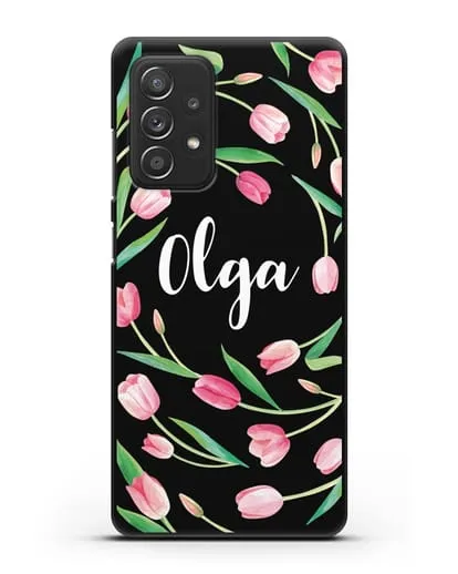 Именной чехол Тюльпаны розовые силиконовый для Samsung Galaxy A53