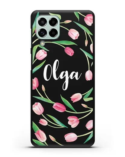 Именной чехол Тюльпаны розовые силиконовый для Samsung Galaxy M53 [SM-M536]
