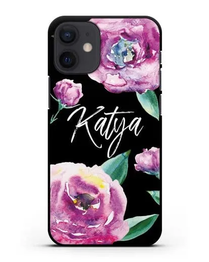 Именной чехол Эустома фиолетовая силиконовый для iPhone 12 mini