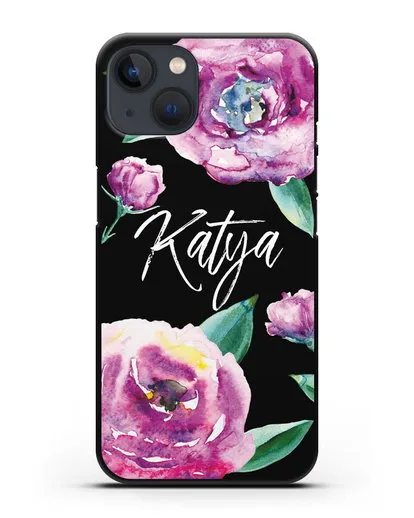 Именной чехол Эустома фиолетовая силиконовый для iPhone 13