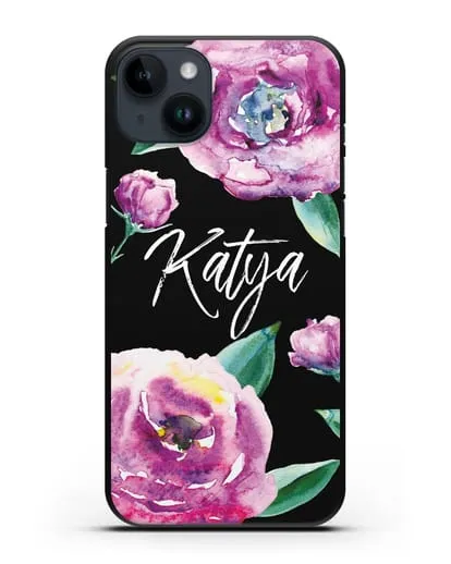 Именной чехол Эустома фиолетовая силиконовый для iPhone 14 Plus