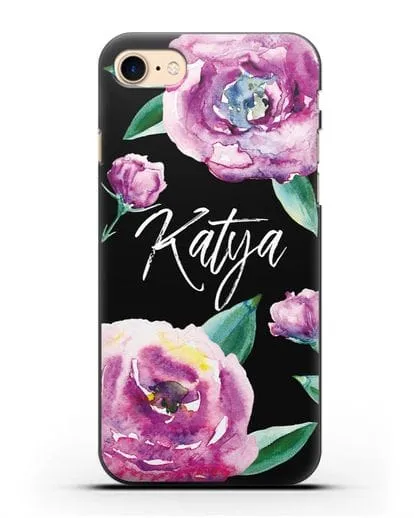 Именной чехол Эустома фиолетовая силиконовый для iPhone 7