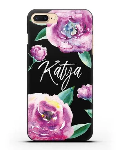 Именной чехол Эустома фиолетовая силиконовый для iPhone 7 Plus