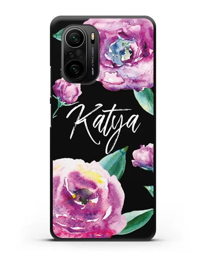 Именной чехол Эустома фиолетовая силиконовый для Xiaomi Poco F3