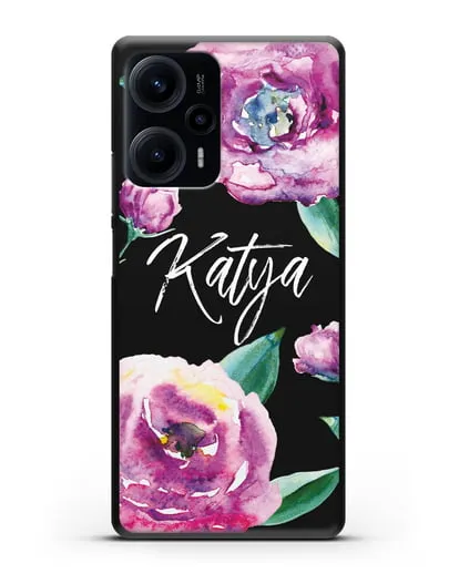 Именной чехол Эустома фиолетовая силиконовый для Xiaomi Poco F5