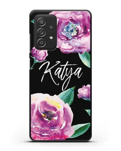 Именной чехол Эустома фиолетовая силиконовый для Samsung Galaxy A53