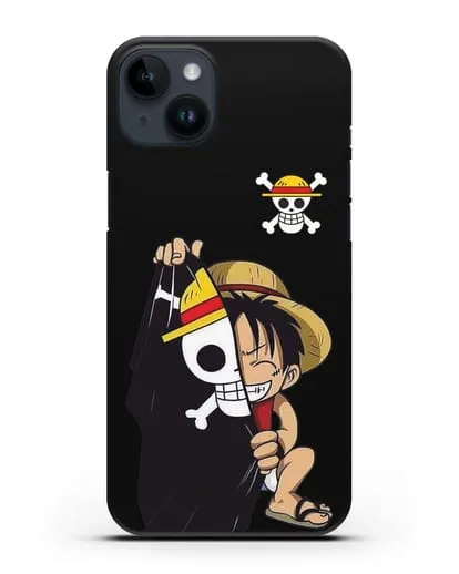 Чехол аниме Ванпис (One Piece) Луффи и флаг силиконовый для iPhone 14 Plus