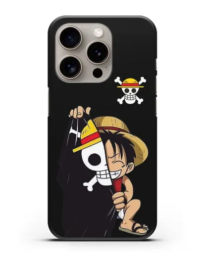 Чехол аниме Ванпис (One Piece) Луффи и флаг силиконовый для iPhone 15 Pro