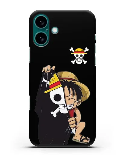 Чехол аниме Ванпис (One Piece) Луффи и флаг силиконовый для iPhone 16 Plus