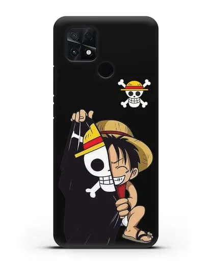 Чехол аниме Ванпис (One Piece) Луффи и флаг силиконовый для Xiaomi Poco C40