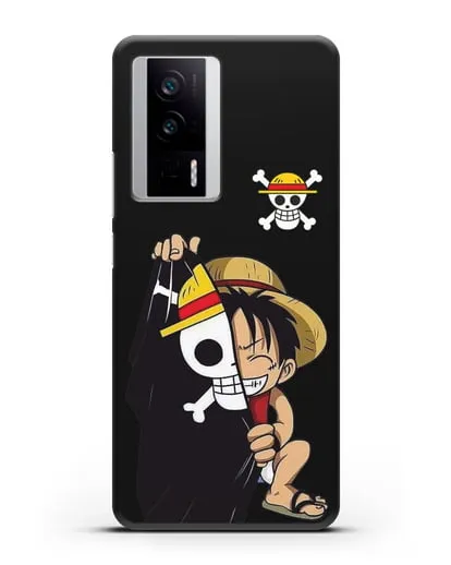 Чехол аниме Ванпис (One Piece) Луффи и флаг силиконовый для Xiaomi Poco F5 Pro