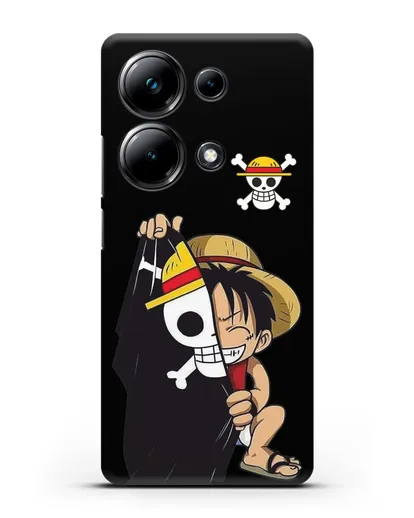 Чехол аниме Ванпис (One Piece) Луффи и флаг силиконовый для Xiaomi Poco M6 Pro