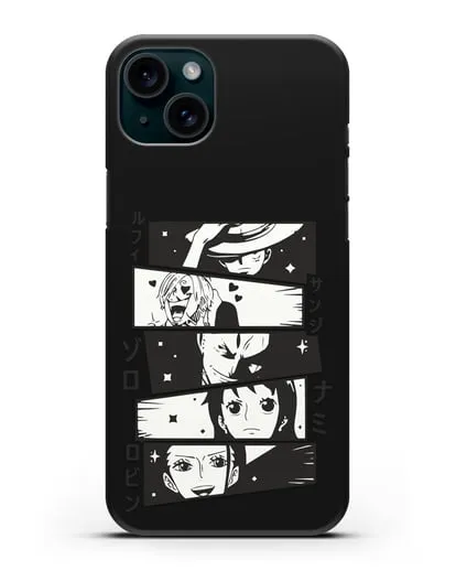 Чехол аниме Ванпис (One Piece) персонажи коллаж силиконовый для iPhone 15 Plus