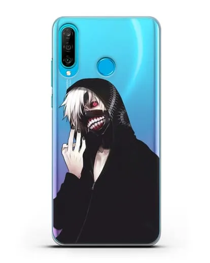 Чехол аниме Токийский гуль (Tokyo Ghoul) Кен Канеки в капюшоне силиконовый для Huawei P30 Lite