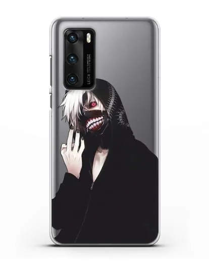 Чехол аниме Токийский гуль (Tokyo Ghoul) Кен Канеки в капюшоне силиконовый для Huawei P40