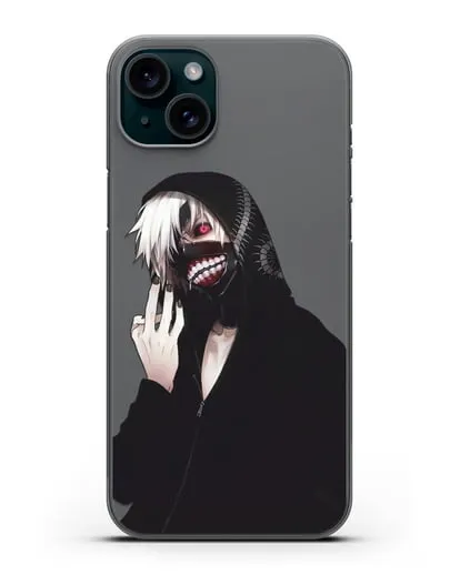 Чехол аниме Токийский гуль (Tokyo Ghoul) Кен Канеки в капюшоне силиконовый для iPhone 15 Plus