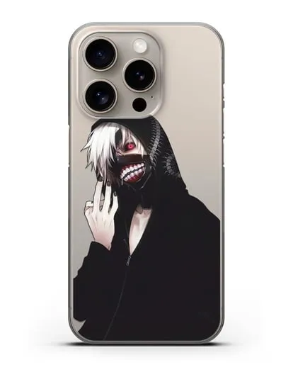 Чехол аниме Токийский гуль (Tokyo Ghoul) Кен Канеки в капюшоне силиконовый для iPhone 15 Pro