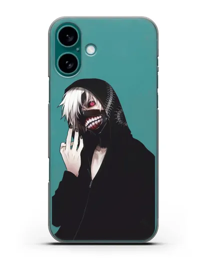 Чехол аниме Токийский гуль (Tokyo Ghoul) Кен Канеки в капюшоне силиконовый для iPhone 16 Plus