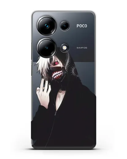 Чехол аниме Токийский гуль (Tokyo Ghoul) Кен Канеки в капюшоне силиконовый для Xiaomi Poco M6 Pro