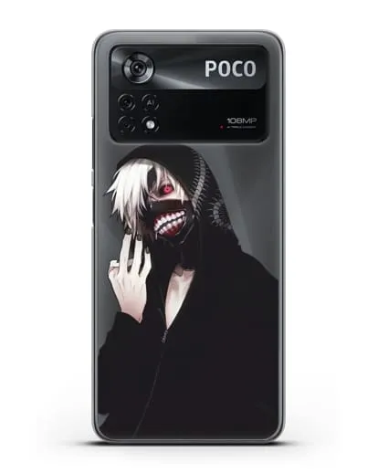 Чехол аниме Токийский гуль (Tokyo Ghoul) Кен Канеки в капюшоне силиконовый для Xiaomi Poco X4 Pro