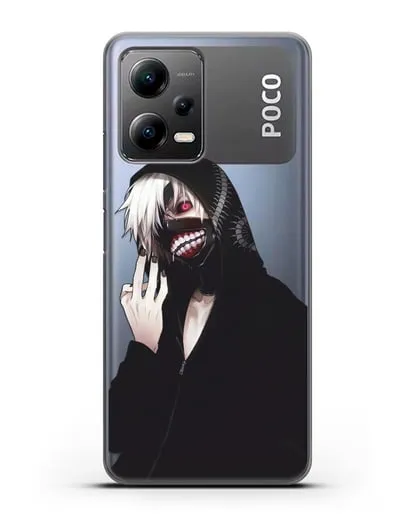 Чехол аниме Токийский гуль (Tokyo Ghoul) Кен Канеки в капюшоне силиконовый для Xiaomi Poco X5