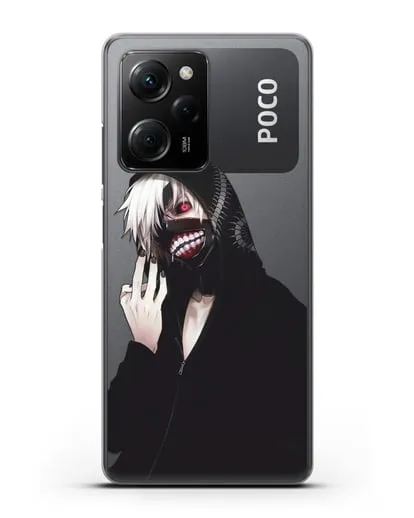 Чехол аниме Токийский гуль (Tokyo Ghoul) Кен Канеки в капюшоне силиконовый для Xiaomi Poco X5 Pro