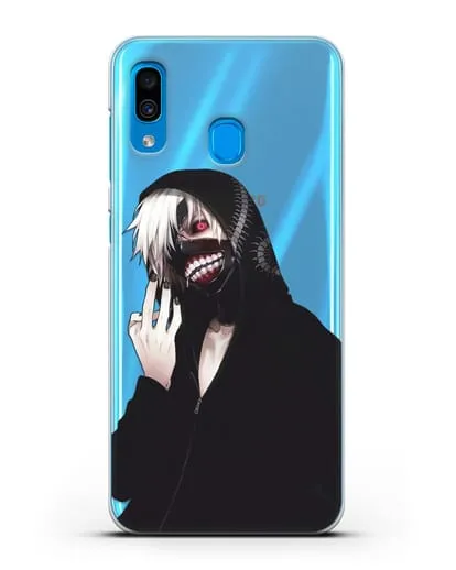 Чехол аниме Токийский гуль (Tokyo Ghoul) Кен Канеки в капюшоне силиконовый для Samsung Galaxy A30 [SM-A305FN]