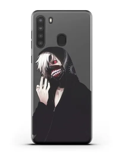 Чехол аниме Токийский гуль (Tokyo Ghoul) Кен Канеки в капюшоне силиконовый для Samsung Galaxy A21 [SM-A215]