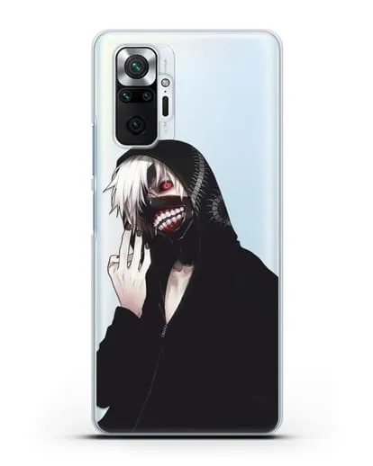 Чехол аниме Токийский гуль (Tokyo Ghoul) Кен Канеки в капюшоне силиконовый для Xiaomi Redmi Note 10 Pro