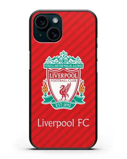 Чехол с эмблемой FC Liverpool с красным фоном силиконовый для iPhone 15