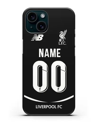 Именной чехол Ливерпуль с фамилией и номером (сезон 2018-2019) черная форма силиконовый для iPhone 15