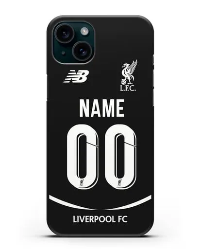 Именной чехол Ливерпуль с фамилией и номером (сезон 2018-2019) черная форма силиконовый для iPhone 15 Plus