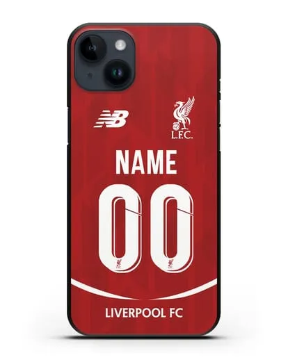 Именной чехол Ливерпуль с фамилией и номером (сезон 2018-2019) красная форма силиконовый для iPhone 14 Plus
