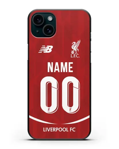 Именной чехол Ливерпуль с фамилией и номером (сезон 2018-2019) красная форма силиконовый для iPhone 15 Plus