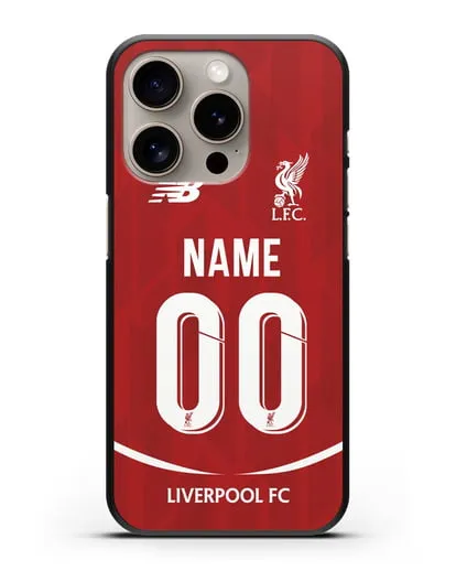 Именной чехол Ливерпуль с фамилией и номером (сезон 2018-2019) красная форма силиконовый для iPhone 15 Pro