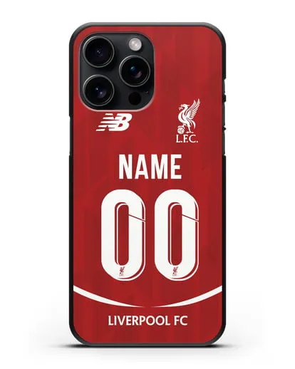 Именной чехол Ливерпуль с фамилией и номером (сезон 2018-2019) красная форма силиконовый для iPhone 15 Pro Max