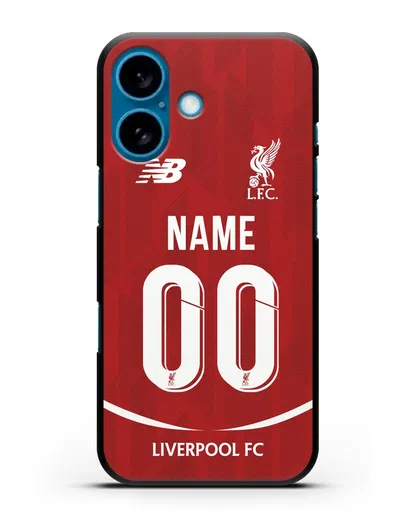 Именной чехол Ливерпуль с фамилией и номером (сезон 2018-2019) красная форма силиконовый для iPhone 16