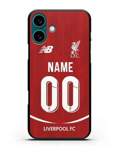 Именной чехол Ливерпуль с фамилией и номером (сезон 2018-2019) красная форма силиконовый для iPhone 16 Plus
