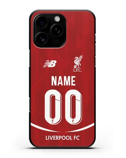 Именной чехол Ливерпуль с фамилией и номером (сезон 2018-2019) красная форма силиконовый для iPhone 16 Pro Max