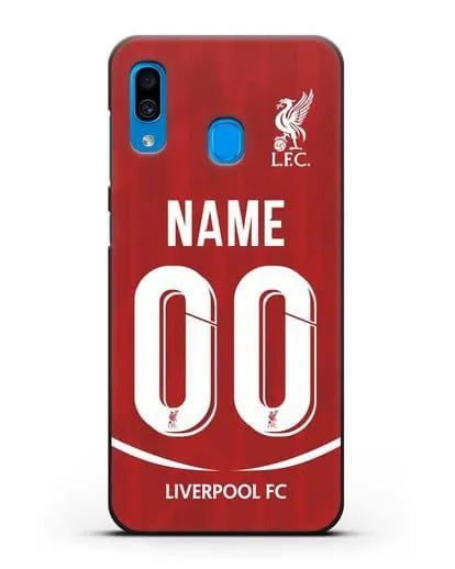 Именной чехол Ливерпуль с фамилией и номером (сезон 2018-2019) красная форма силиконовый для Samsung Galaxy A30 [SM-A305FN]