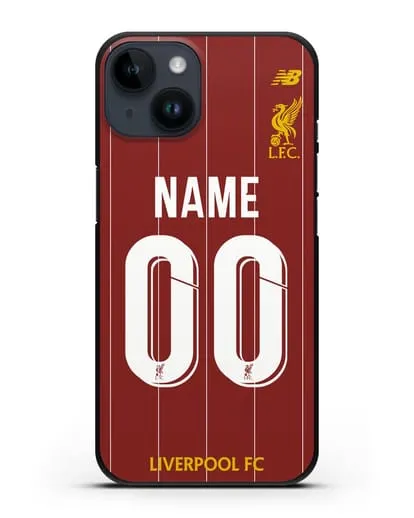 Именной чехол Ливерпуль с фамилией и номером (сезон 2019-2020) красная форма силиконовый для iPhone 14