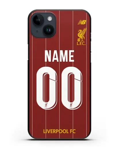 Именной чехол Ливерпуль с фамилией и номером (сезон 2019-2020) красная форма силиконовый для iPhone 14 Plus