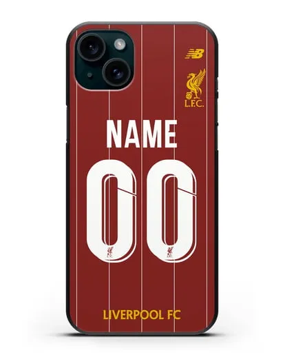 Именной чехол Ливерпуль с фамилией и номером (сезон 2019-2020) красная форма силиконовый для iPhone 15 Plus