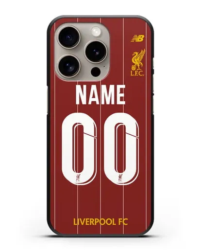 Именной чехол Ливерпуль с фамилией и номером (сезон 2019-2020) красная форма силиконовый для iPhone 15 Pro