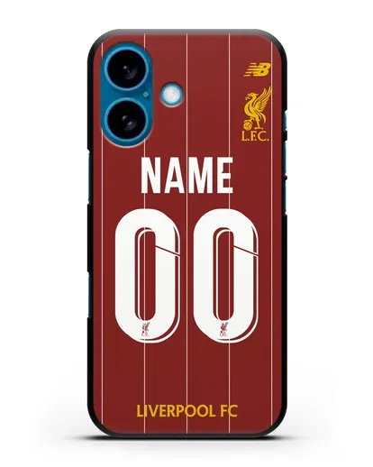 Именной чехол Ливерпуль с фамилией и номером (сезон 2019-2020) красная форма силиконовый для iPhone 16