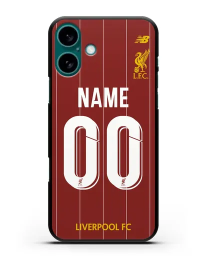 Именной чехол Ливерпуль с фамилией и номером (сезон 2019-2020) красная форма силиконовый для iPhone 16 Plus