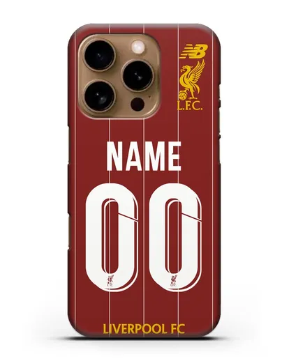 Именной чехол Ливерпуль с фамилией и номером (сезон 2019-2020) красная форма силиконовый для iPhone 16 Pro