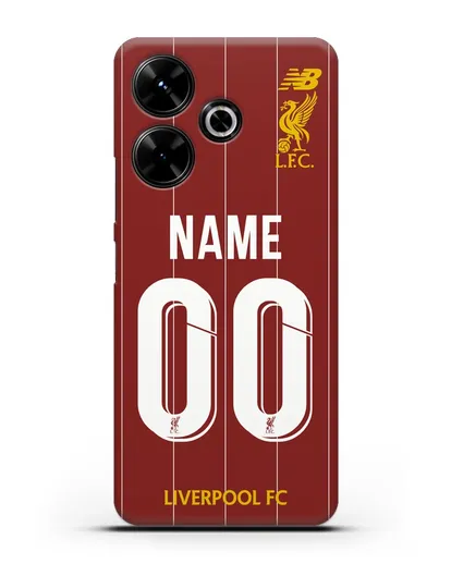 Именной чехол Ливерпуль с фамилией и номером (сезон 2019-2020) красная форма силиконовый для Xiaomi Poco M6